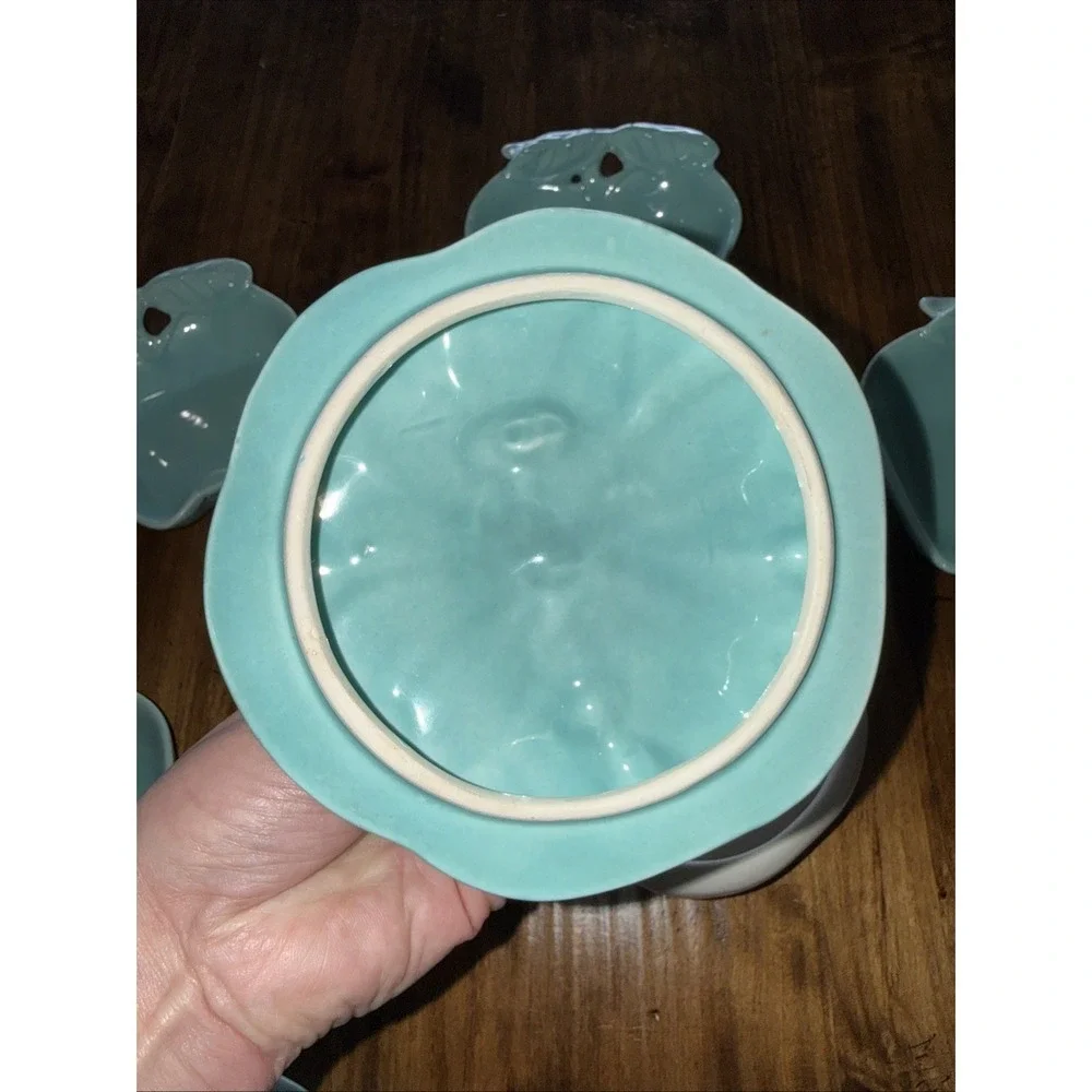 VTG Hoenig of California Turquoise #734 8 Piece Apple Serve/Dip Set